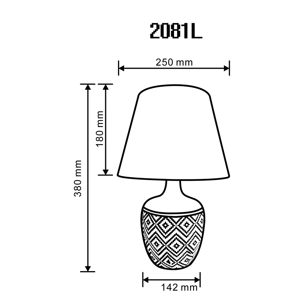 Lampa stołowa z abażurem, biało-czarna - wymiary.