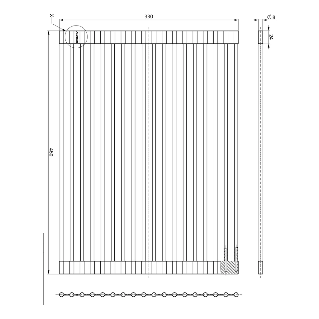 Rollmata czarna ALVEUS ALLROUND 45x33 cm - wymiary.