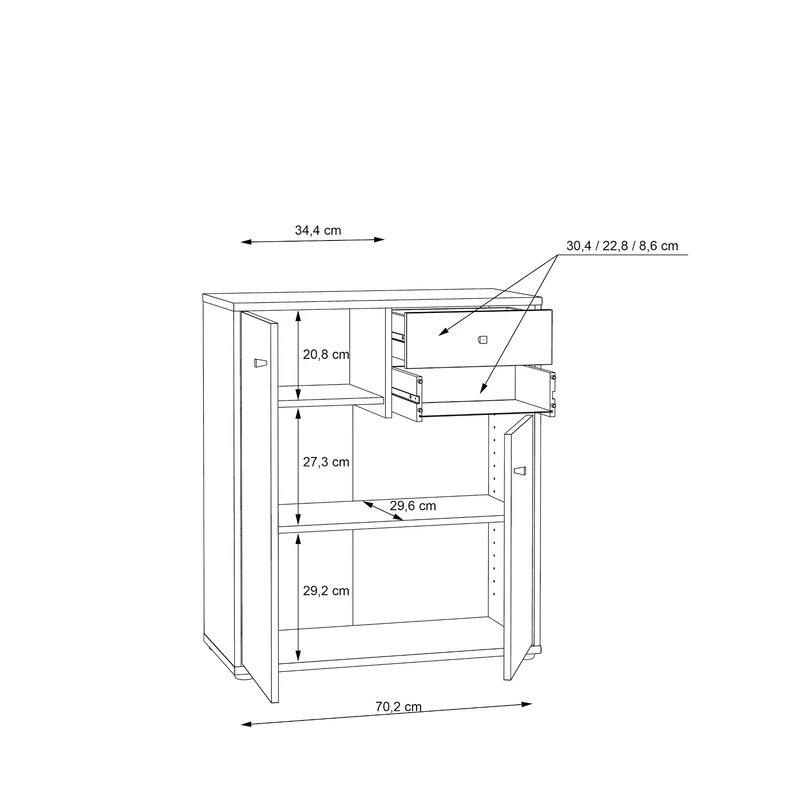 Komoda TEMPRA 2 niska 2D2S, dąb artisan