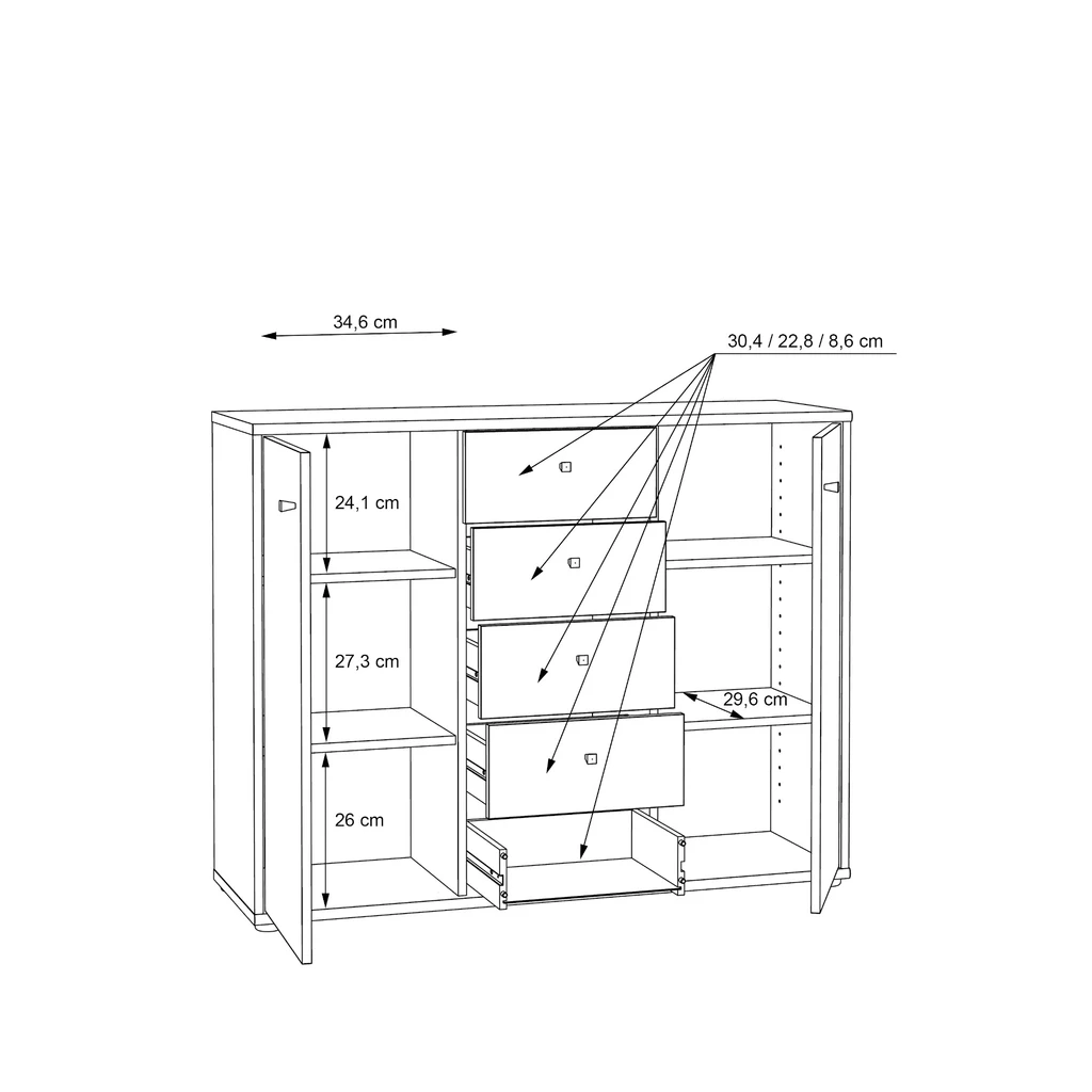 Komoda TEMPRA 2 niska 2D5S loft