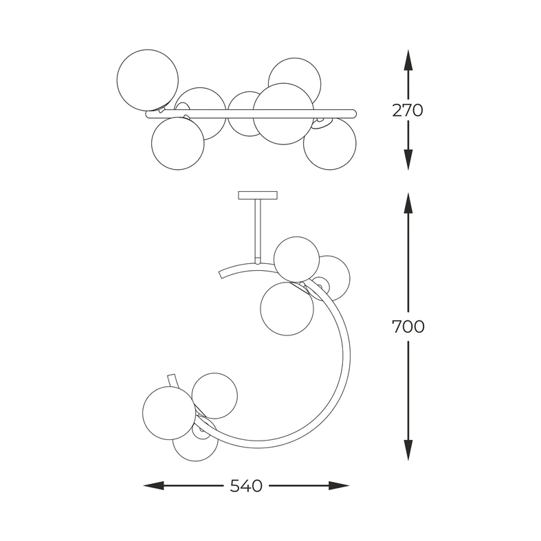 Lampa sufitowa kule złota MOLECULE 54 cm - wymiary.