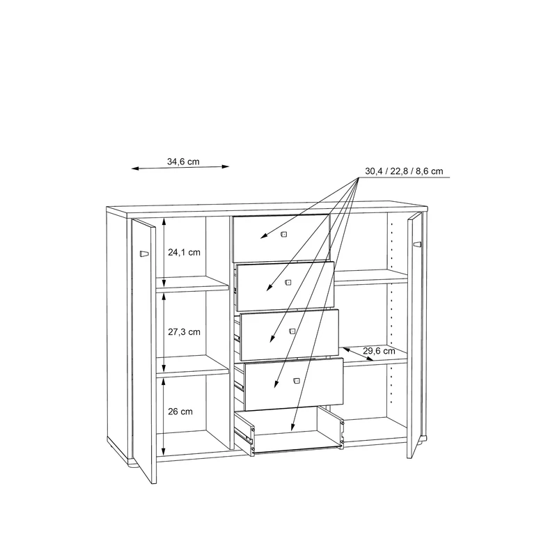 Komoda TEMPRA 2 niska 2D5S loft