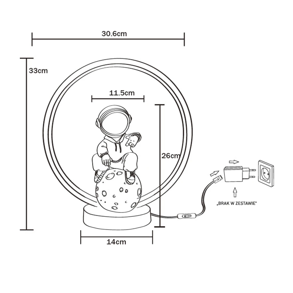Lampa stołowa dekoracyjna LED ASTRONAUTA raper - wymiary.