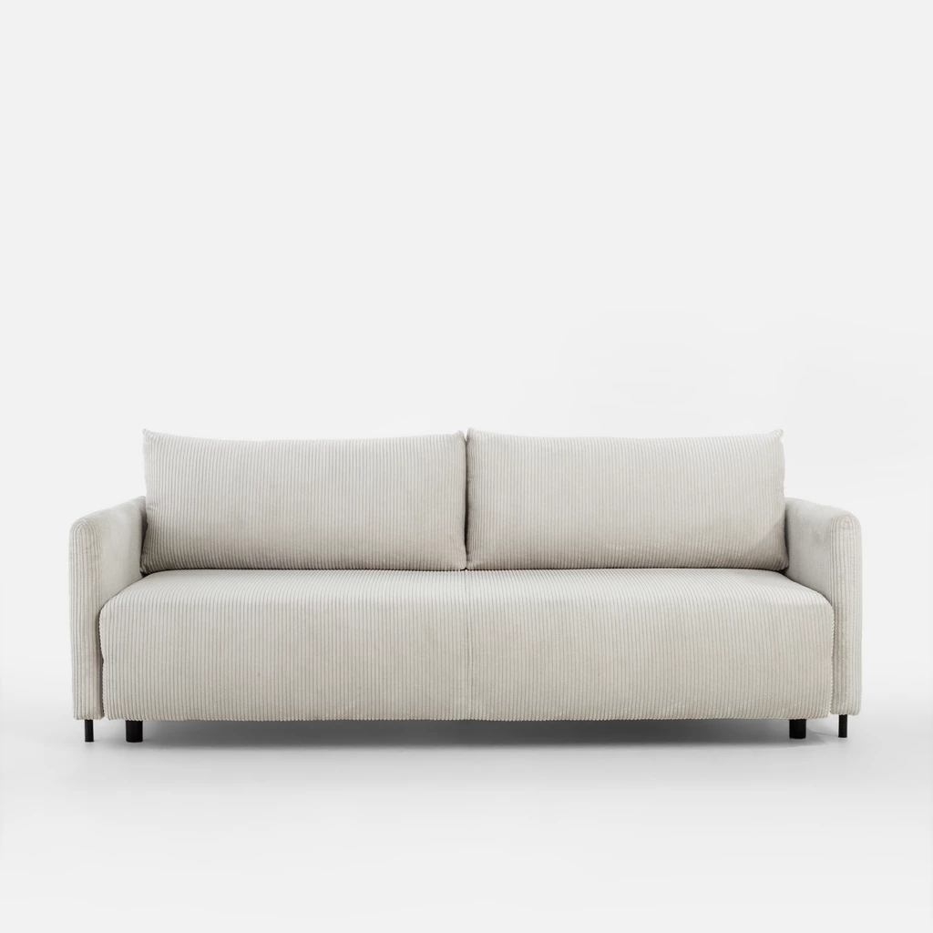 Sofa sztruksowa jasnobeżowa w minimalistycznym stylu