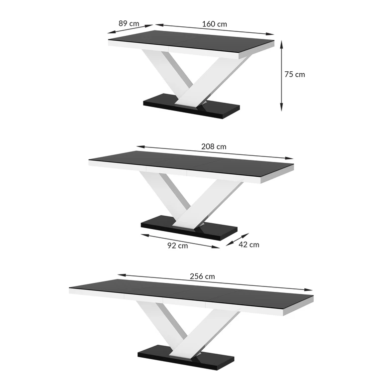 Stół rozkładany VICTORIA biały połysk / nadruk czarny marmur połysk