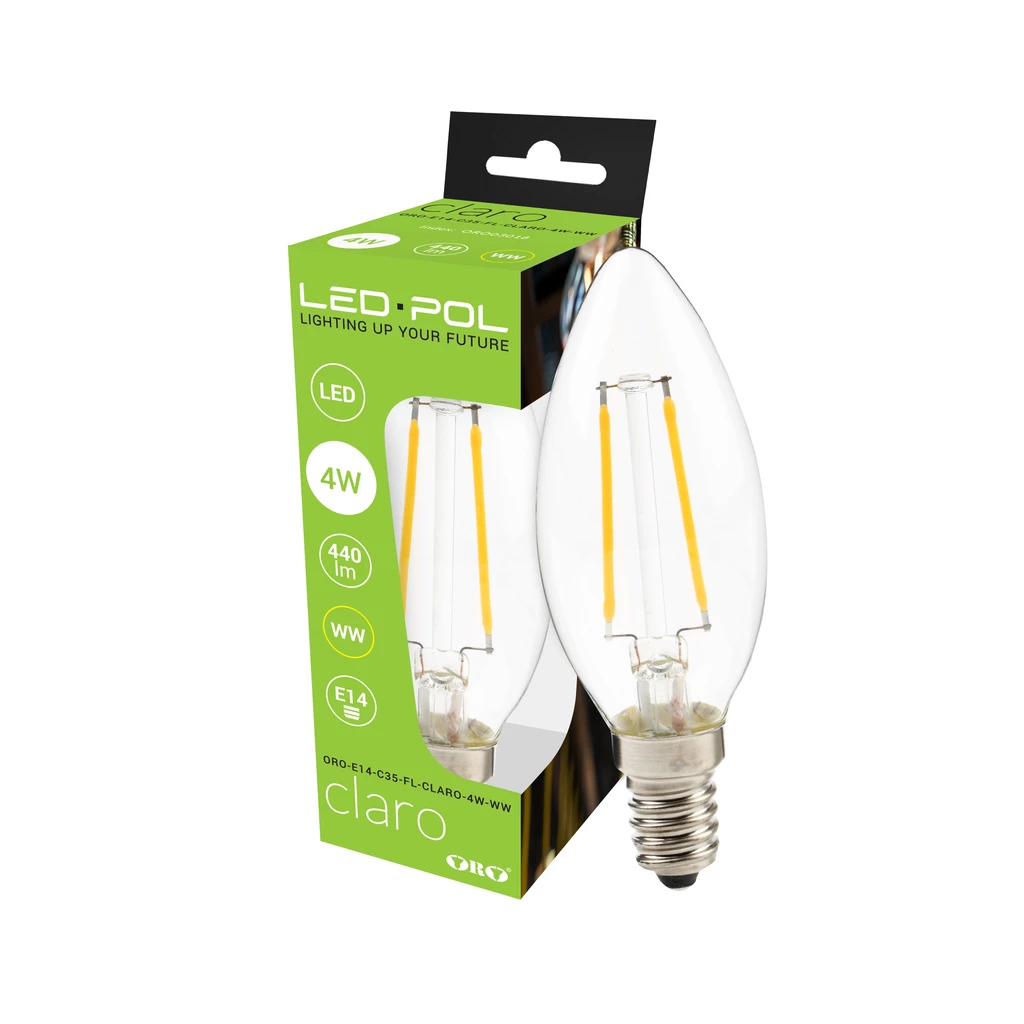 Żarówka LED E14 4W barwa ciepła ORO-E14-C35-FL-CLARO-4W