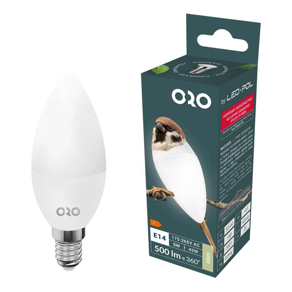 Żarówka LED E14 5W barwa neutralna ORO-E14-C37-TOTO-5W