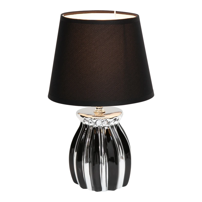 Lampka nocna glamour czarno - srebrna, ceramiczna podstawa