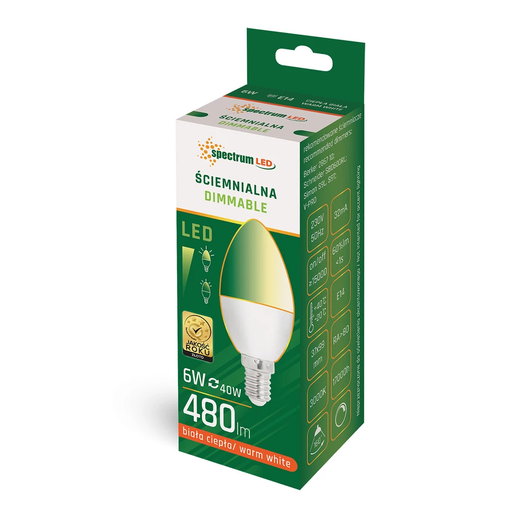 Żarówka LED E14 6W barwa ciepła DIMMABLE SPECTRUM