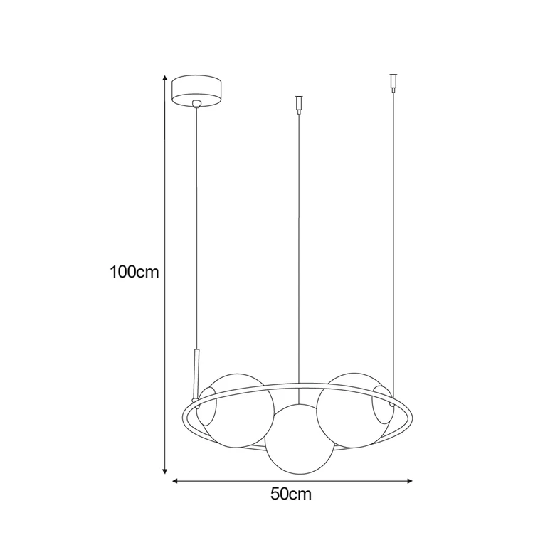 Lampa wisząca pierścieniowa 3 klosze kule czarna PARVA - wymiary.