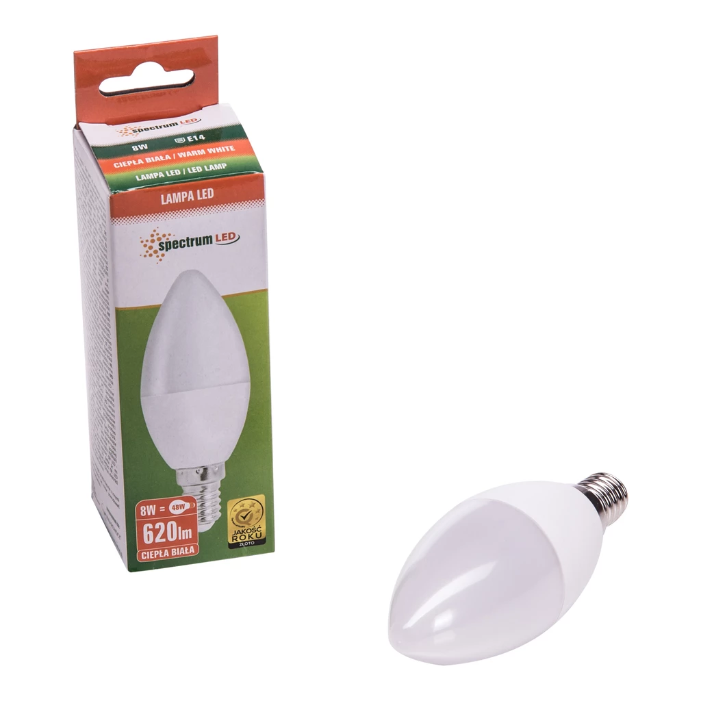 Żarówka LED E14 8W świecowa barwa ciepła SPECTRUM