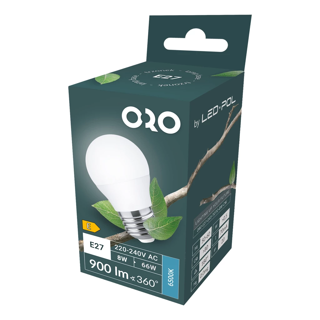 Żarówka LED E27 8W barwa zimna ORO-E27-G45-TOTO-8W-CW