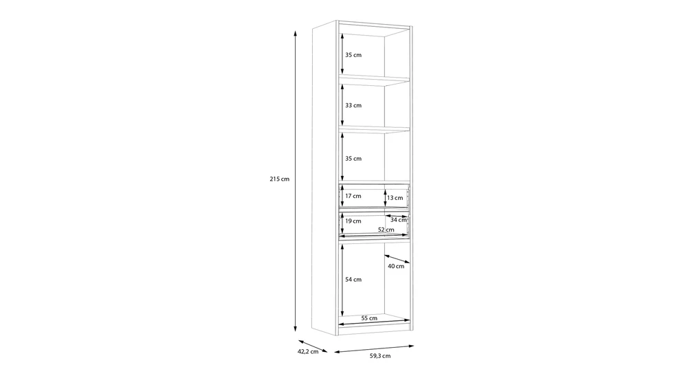 Regał z półkami i szufladami S-ROOM 59,4 cm