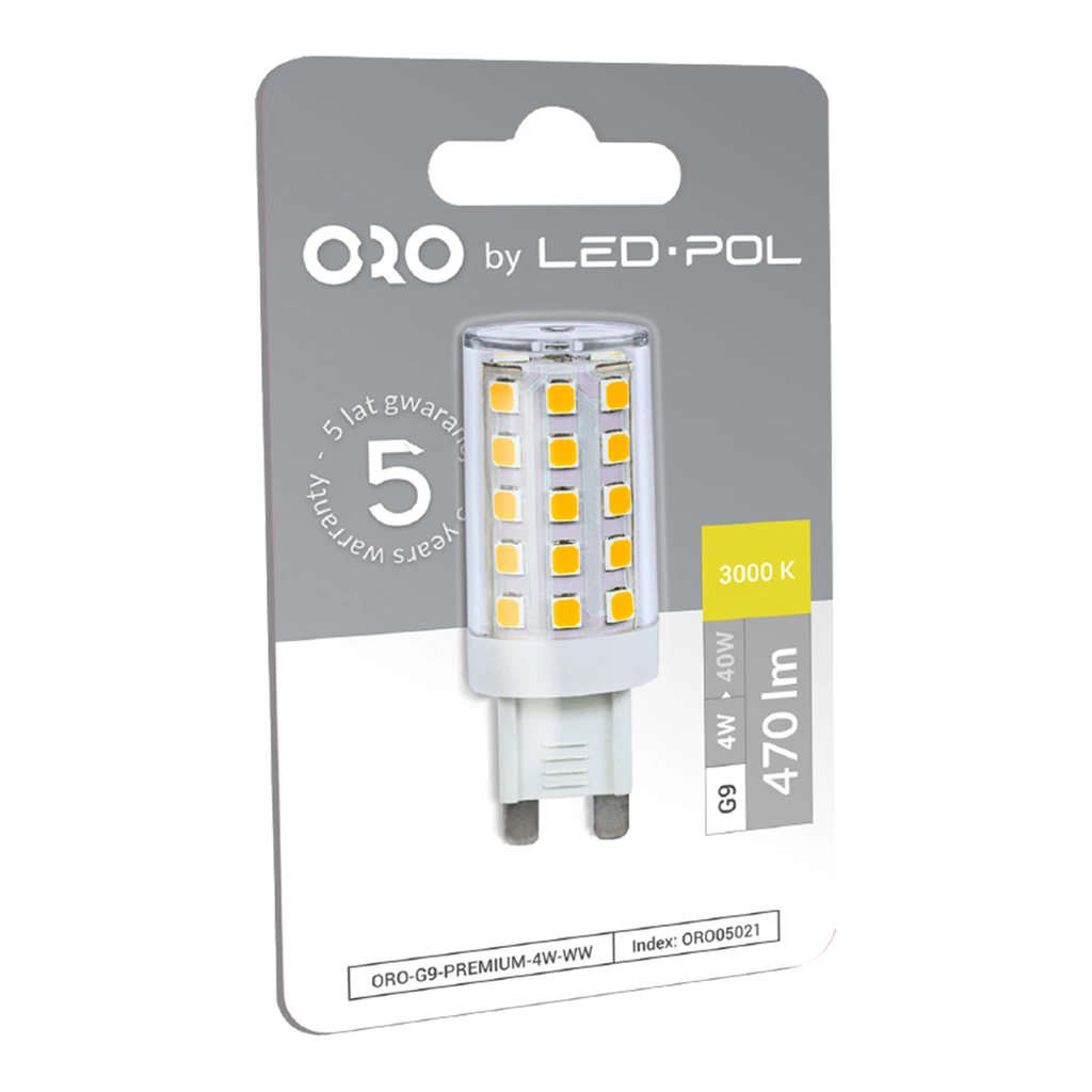 Żarówka LED G9 4W barwa ciepła ORO-G9-PREMIUM-4W-WW