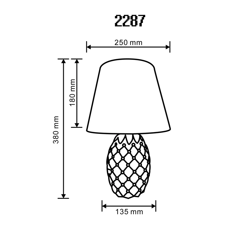 Lampa stołowa z abażurem, niebiesko-biała - wymiary.