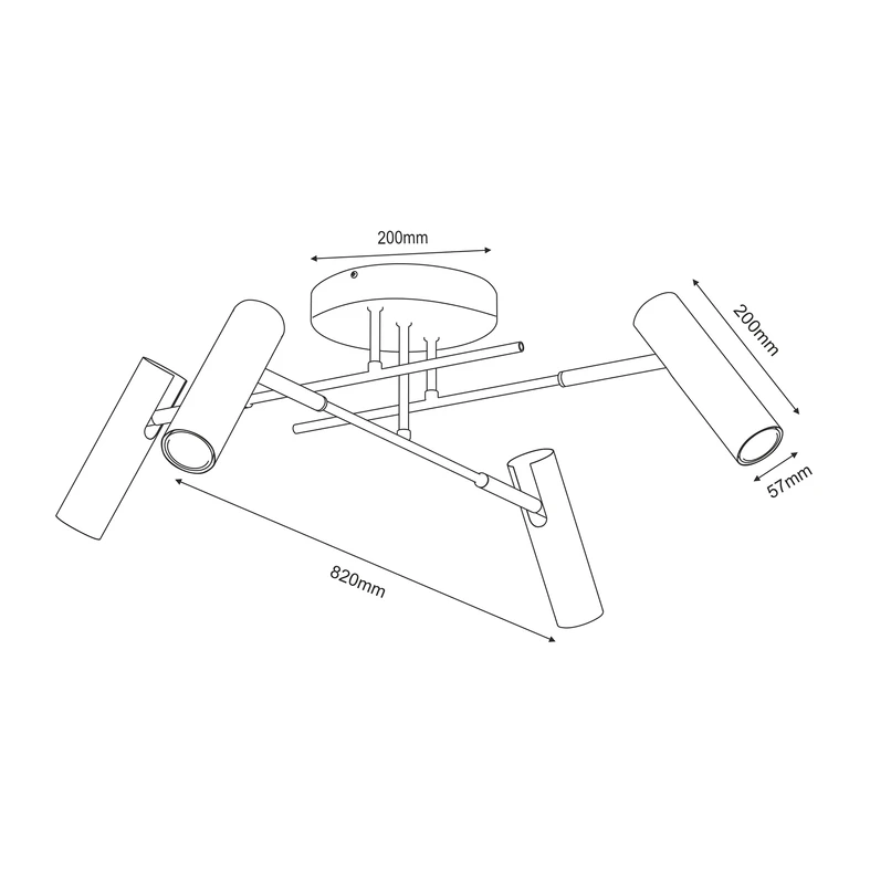Lampa sufitowa 4 regulowane reflektory czarno-złota AXION - wymiary.