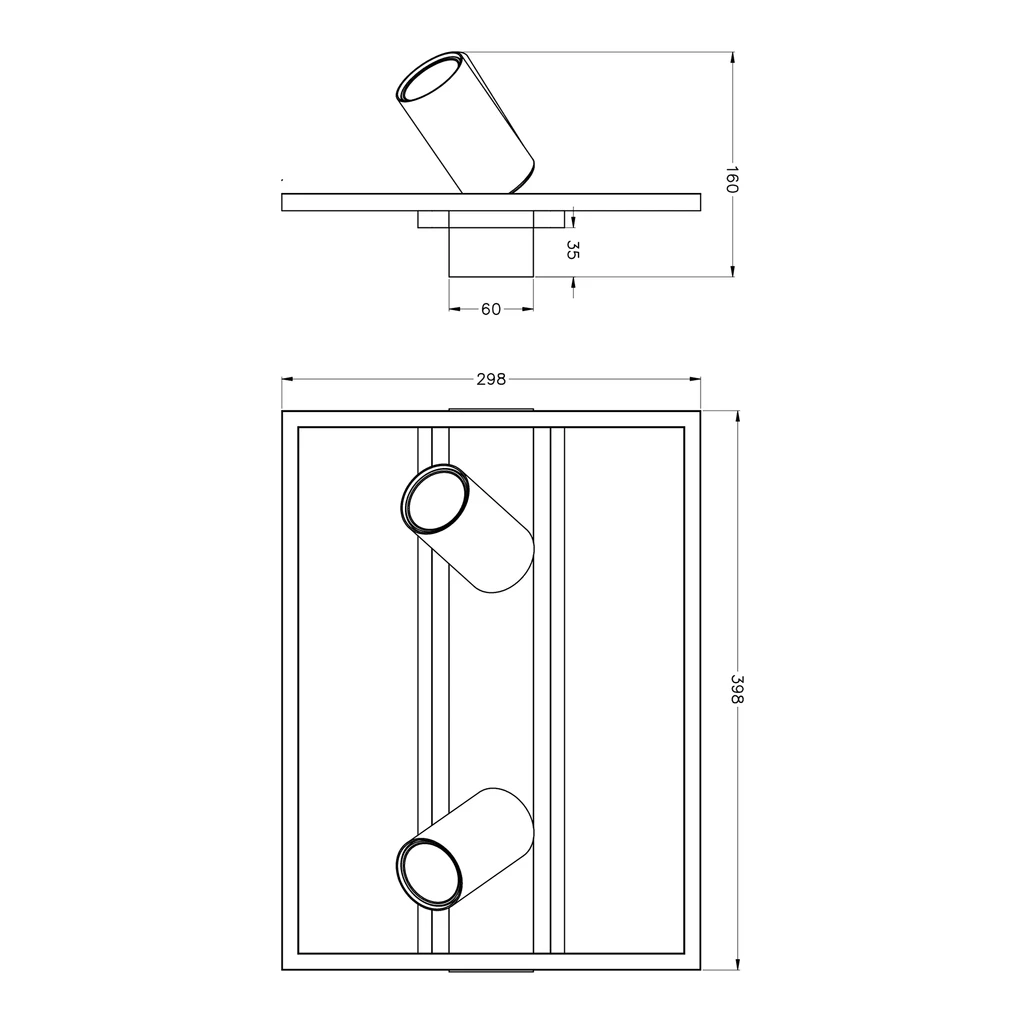 Lampa sufitowa LED z 2 reflektorami geometryczna drewno KORDA - wymiary.