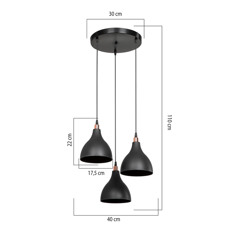 Potrójna RONDA to lampa wisząca w loftowym stylu. Posiada okrągłą podstawę, która stanowi bazę dla 3 zwisających luźno kloszy. idealnie sprawdza się w dużej przestrzeni, a charakterystyczny design doskonale współgra z cegłą oraz betonem.