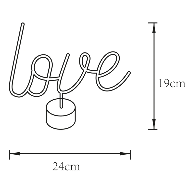 Lampa dekoracyjna LED różowa LOVE - wymiary.