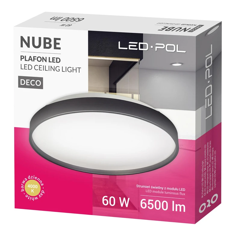 Plafon LED 60W czarny ORO NUBE