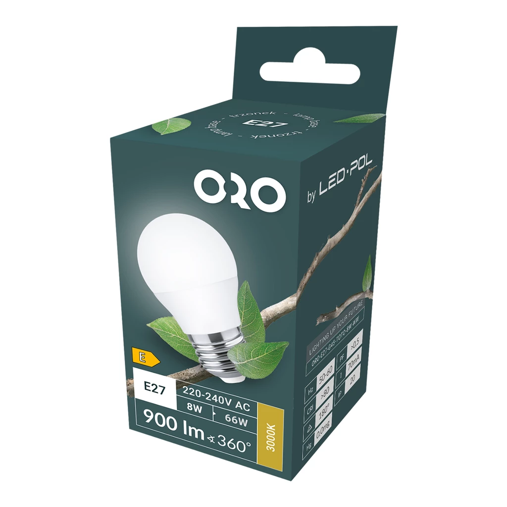 Żarówka LED E27 8W barwa ciepła ORO-E27-G45-TOTO-8W-WW