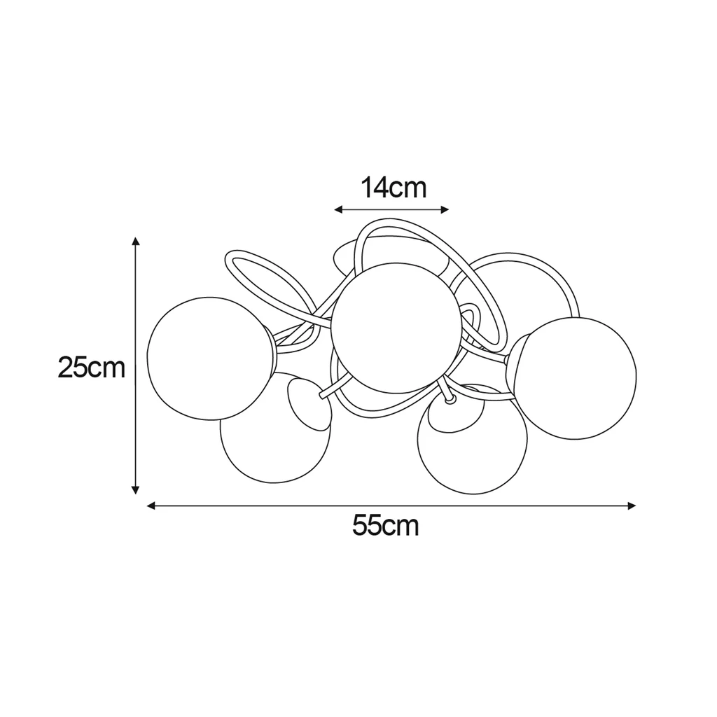 Lampa sufitowa 5 kloszy kule czarna FLORO - wymiary. 