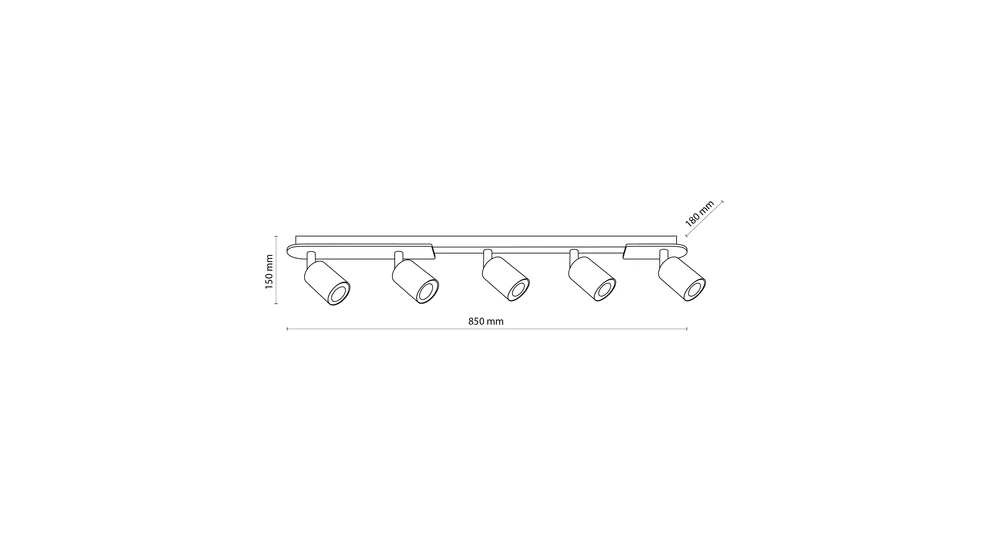Listwa podwieszana 5 reflektorów COVER WOOD - wymiary.