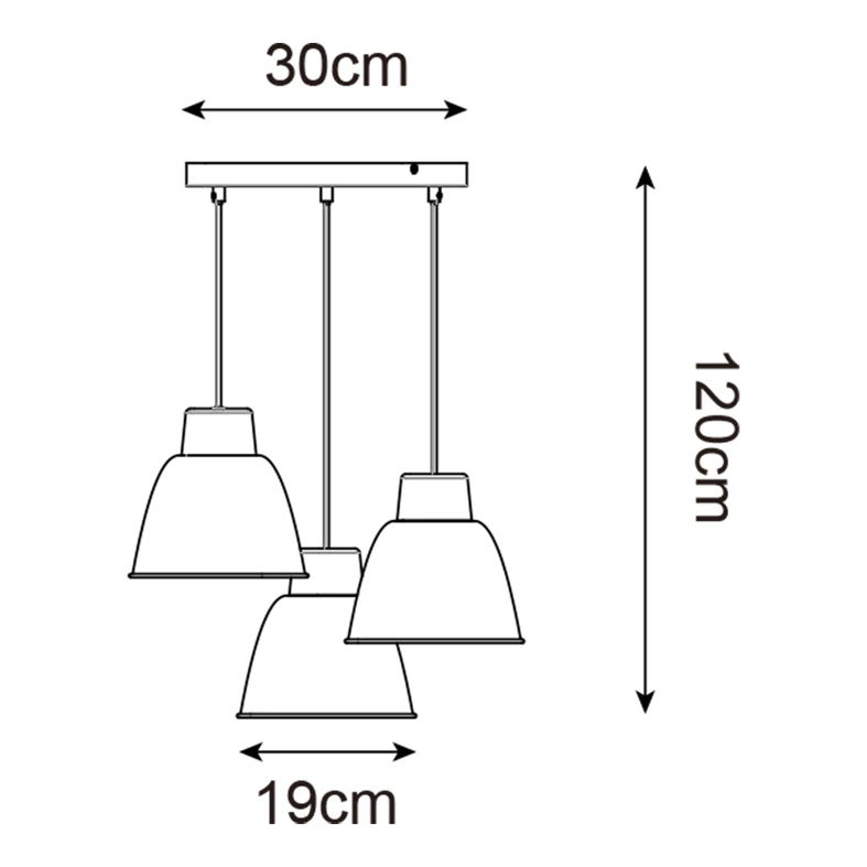 Wisząca lampa ORLO z okrągłą drewnianą podstawą i 3 białymi kloszami.