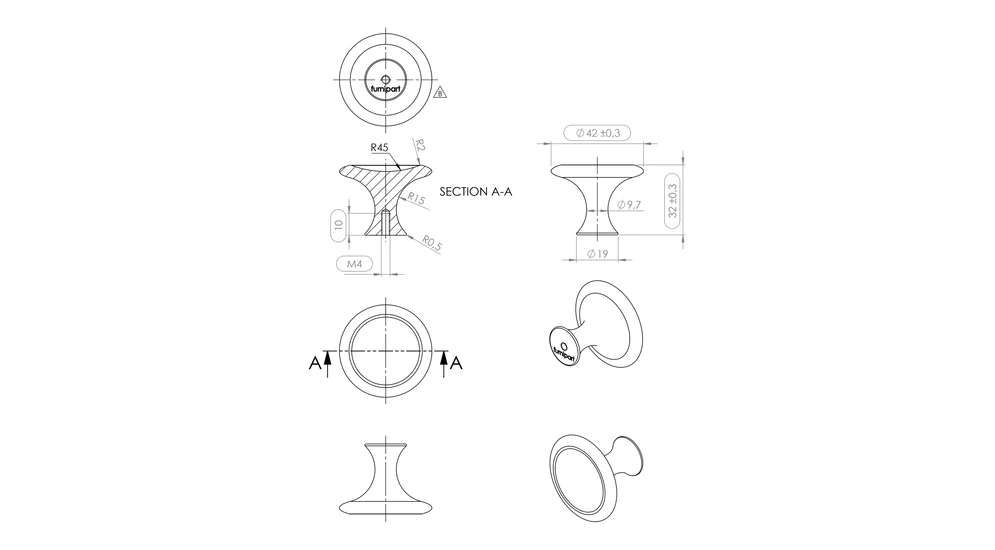 Gałka PORTO PLUS czarna BELL 4,2 cm