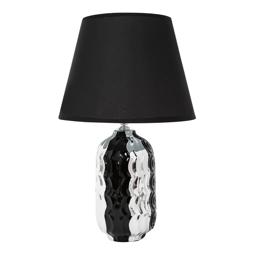 Lampa stołowa ceramiczna czarno-srebrna, 38 cm