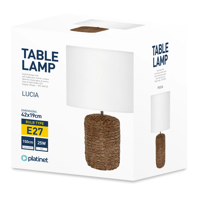 Lampa stołowa ceramiczna biała/rattan LUCIA