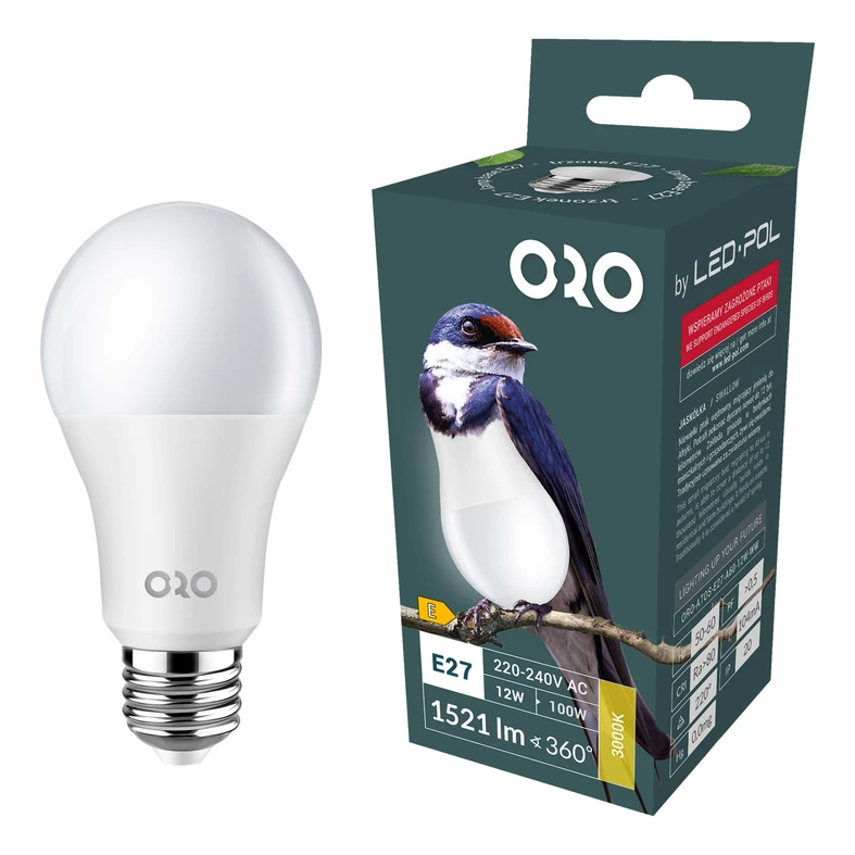 Żarówka LED E27 12W barwa ciepła ORO-ATOS-E27-A60-12W-WW