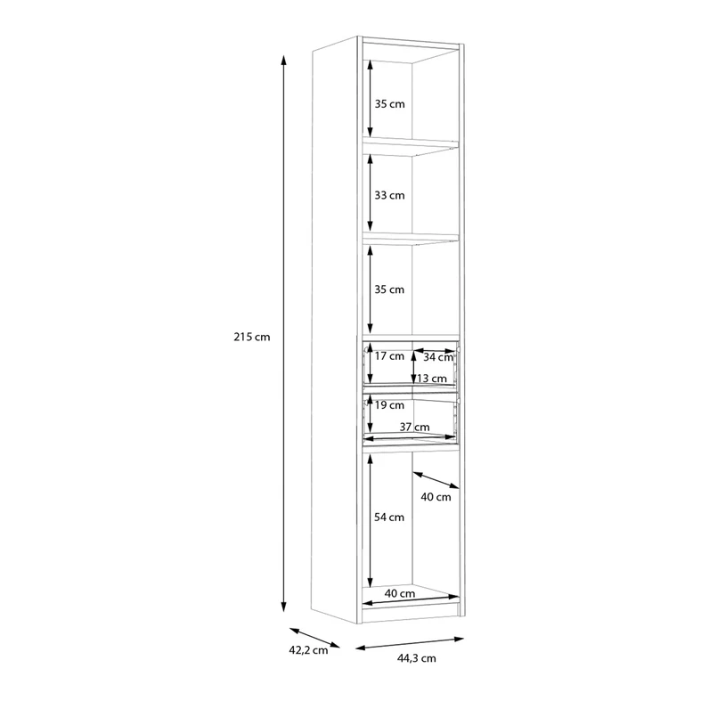 Regał z półkami i szufladami S-ROOM 44,4 cm