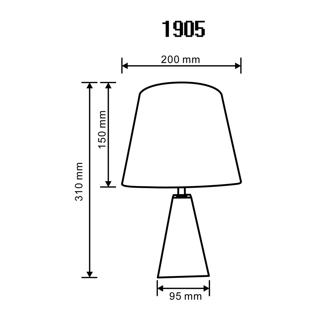 Lampa stołowa bambusowa, abażur biały - wymiar.