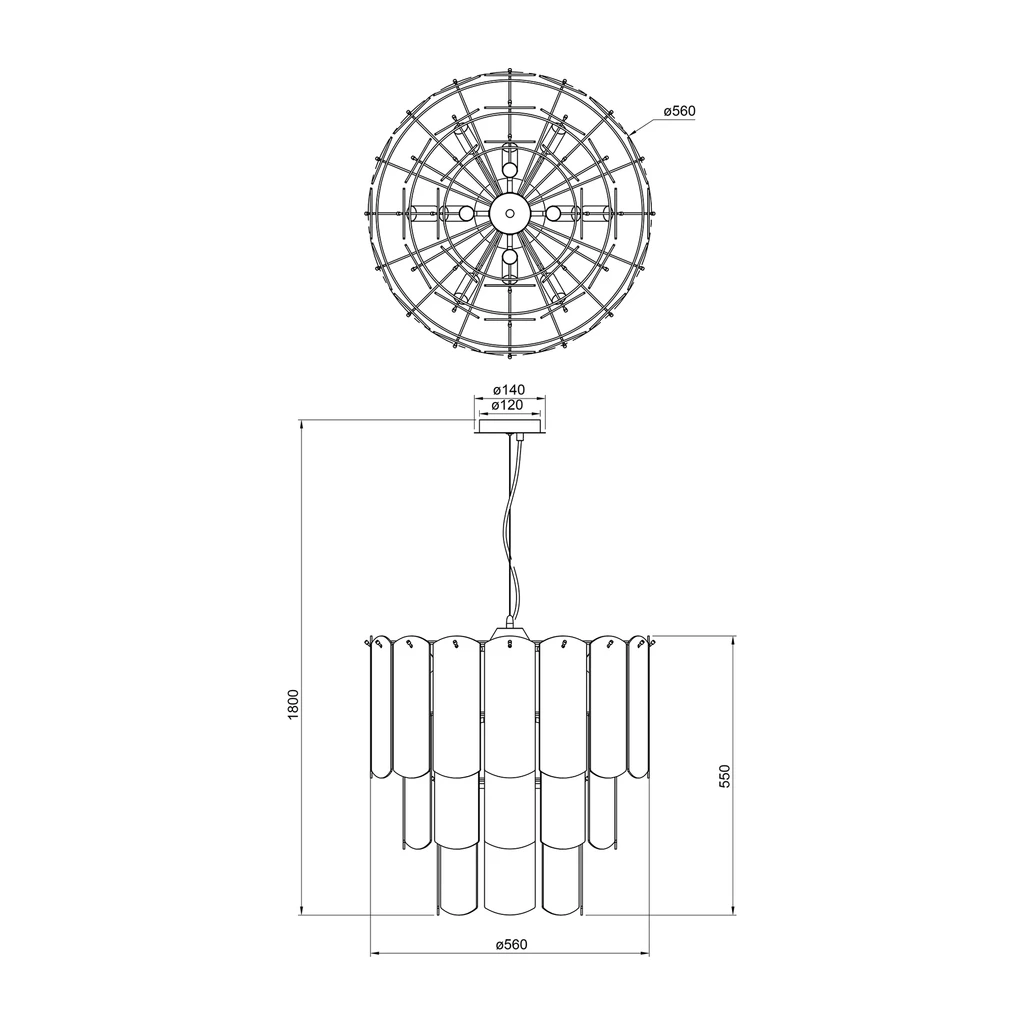 Lampa wisząca dymione szkło czarna NIRA - wymiary.